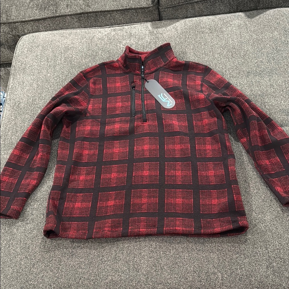 Men's Red Plaid Quarter-Zip Sweater